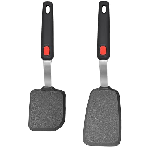 2 Pack Silicone Spatula Turner, 600°F Heat Resistant Kitchen Spatula Set for Nonstick Cookware, Cooking Utensil Set for Egg Pancake Flipper/Heat Resistant Silicone Grip | Cooking Utensils Set for Egg Pancake Flipper, Heat Resistant Silicone Grip, Stainles