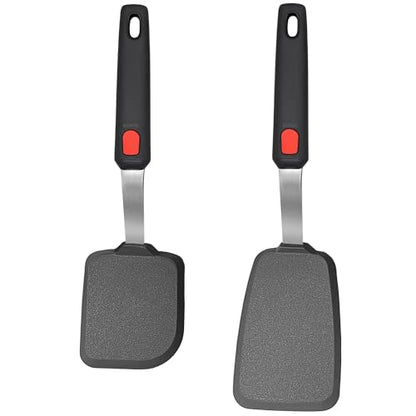 2 Pack Silicone Spatula Turner, 600°F Heat Resistant Kitchen Spatula Set for Nonstick Cookware, Cooking Utensil Set for Egg Pancake Flipper/Heat Resistant Silicone Grip | Cooking Utensils Set for Egg Pancake Flipper, Heat Resistant Silicone Grip, Stainles