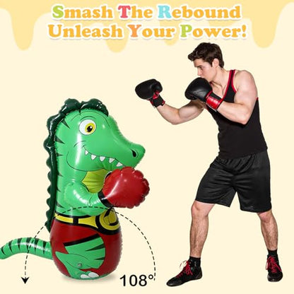 Inflatable Dinosaur Punching Bag, 47" Blow up Boxing Dinosaur