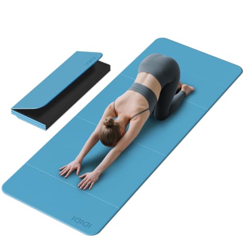 Foldable Yoga Mat Extra Large 74"×31.5" | Double-Sided Non-Slip,Extra Wide Foldable Design,8mm Extra Thick,Exercise Mat for Home, Studio and Travel Use - color: Blue+Black
