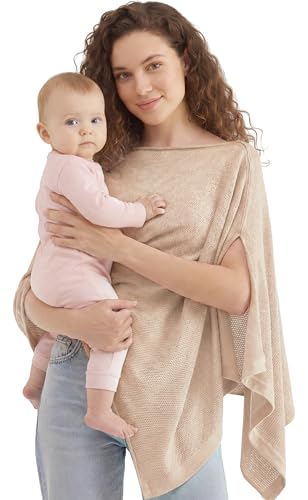 PATPAT Nursing Cover for Breastfeeding, Soft Breathable Privacy Poncho, Multi-Use Solid Knit Breastfeeding Cover for Moms, Portable Nursing Shawl & Baby Blanket (Beige) - color: Beige