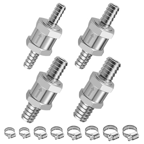 EVIL ENERGY 1/4" 5/16" 3/8" 1/2" Check Valve Set (6mm 8mm 10mm 12mm), 4 Pcs One Way Fuel Check Valve for Fuel, Diesel & Coolant, Silver