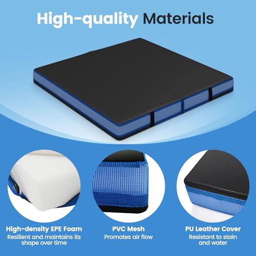 Goplus 4" Thick Folding Gymnastic Mat, Thickened Bi-Fold Fitness Mat with Carrying Handles & PU Leather Cover, Home Gym Tumbling Mat for Stretching, Pilates, Aerobics Workouts - color: Black&Blue