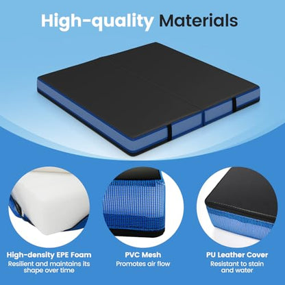 Goplus 4" Thick Folding Gymnastic Mat, Thickened Bi-Fold Fitness Mat with Carrying Handles & PU Leather Cover, Home Gym Tumbling Mat for Stretching, Pilates, Aerobics Workouts - color: Black&Blue