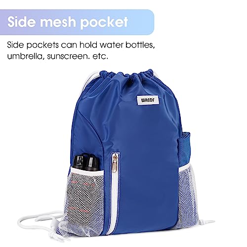 WANDF Drawstring Backpack, Gym Sackpack for Sports - color: Navy Blue