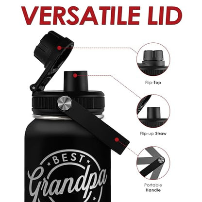 Grandpa Gift from Kids, Insulated Stainless Steel Water Bottle 32oz, Best Grandpa Ever, Vacuum Chug Lid Travel Tumbler for Men Granddad Papa, Gift for Birthday Christmas Fathers Day - color: Grandpa 1