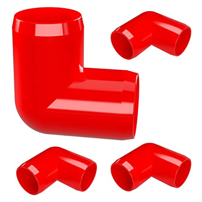 1” 90 Degree Elbow Furniture Grade PVC Fitting in Red, Made in USA, UV-Resistant, Impact-Proof, 1.315” Actual Socket Diameter (Pack of 4) - F00190E-RD-4 - color: Red