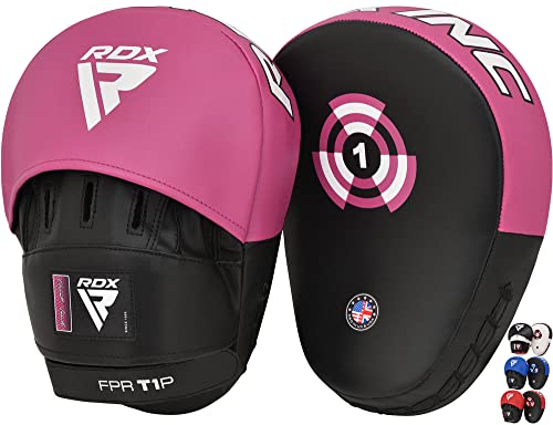 RDX Boxing Pads Focus Mitts, Maya Hide Leather Curved Hook and Jab Target Hand Pads, Great for MMA, Kickboxing, Martial Arts, Muay Thai, Karate Training, Padded Punching, Coaching Strike Shield - color: Pink