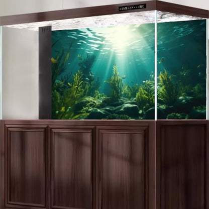Aquarium Background Underwater Aquatic Plants Rocks Fish Tank Background Tropical Fish Sun Rays Landscapes Terrarium Backgrounds Undersea Rocks Green Seaweeds Reptile Tank Backgrounds Poster 24x16in - color: Green, size: 24(W)x16(H)in