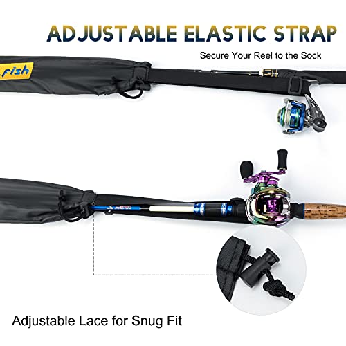 Dr.Fish Fishing Rod Socks Fishing Pole Sleeves Rod Protector Tangle-Free Lightweight Nylon Adjustable Rod Cover Protector for Spinning Rod Baitcasting Rod Surf Rod Fishing Rod Tube Case
