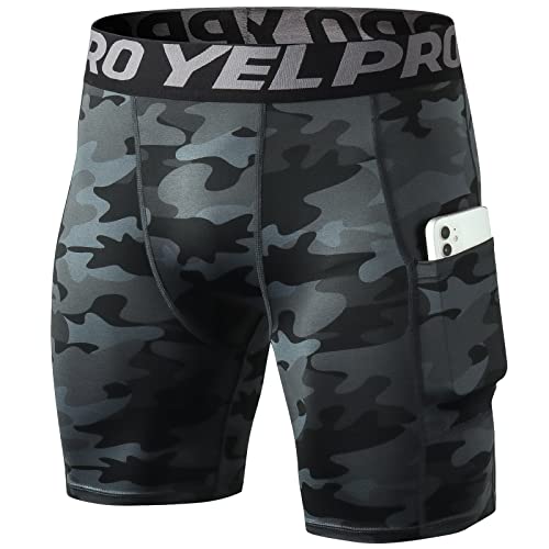 SPVISE Compression Shorts Men 1/3 Pack, Dry Fit Compression Underwear Spandex Running Shorts, Workout Athletic Shorts Pocket - color: 1 Pcs # Camo Black, size: Medium