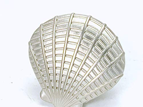 Nautical Sea Shell Calico Atlantic Scallop Seashell Knob Brushed Satin Nickel - Marine Sea Life Clam Shell New Kitchen Custom Knobs Cottage Nautical