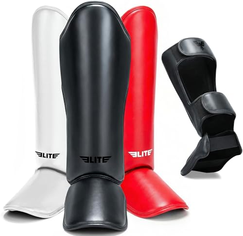 Elite Sports Muay Thai Shin Guards Kickboxing MMA Muay Thai Leg Instep Protective Pads, Martial Art Kicking Sparring Training Gear for BJJ Karate Boxing Taekwondo - color: Solid Black, size: LXL