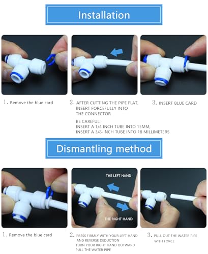 Water purifier adapter, 3/8 * 1/4 * 3/8 "FPT pipe hard plug quick tee, T-shaped tee quick push plastic pipe joint, suitable for reverse osmosis filtration RODI water purifier system 5pcs - style: 3/8 to 1/4 to 3/8 quick connect tee