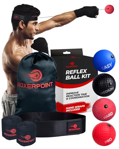 Boxing Reflex Ball for Adults - React Reflex Balls on String with Headband, Carry Bag and Hand Wraps - Improve Hand Eye Coordination, Punching Speed, Fight Reaction