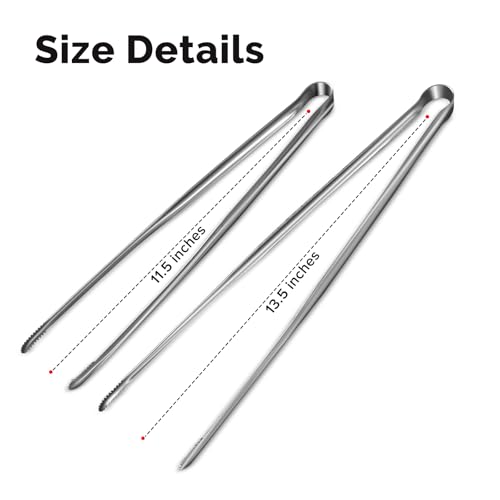 Precision Serrated Non-Slip Tips Cooking Tongs 2 Set (11.5" & 13.5"), 18/8 Stainless Steel Metal Tong, Light but Durable, Easily Control Kitchen Tweezer Tongs for Frying, Plating, BBQ