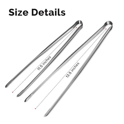 Precision Serrated Non-Slip Tips Cooking Tongs 2 Set (11.5" & 13.5"), 18/8 Stainless Steel Metal Tong, Light but Durable, Easily Control Kitchen Tweezer Tongs for Frying, Plating, BBQ