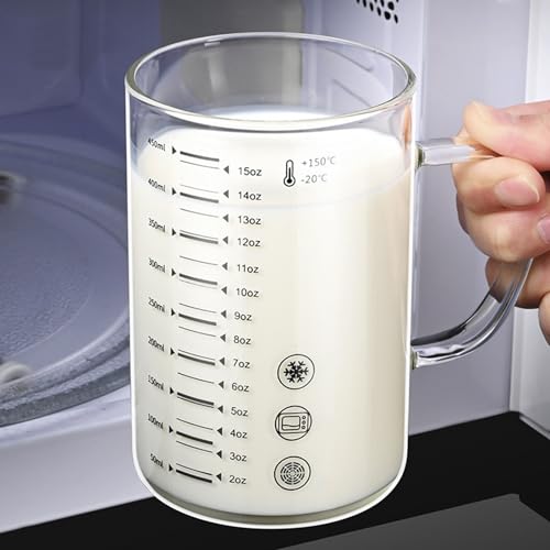 450ml Glass Measuring Cup with Scales (ml/oz) High Borosilicate Glass Liquid Graduated Cups for Home Kitchen Office Thickened Breakfast Milk Juice Yogurt Coffee Mug Teacup