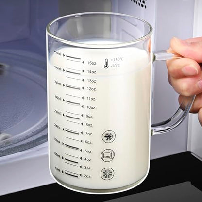 450ml Glass Measuring Cup with Scales (ml/oz) High Borosilicate Glass Liquid Graduated Cups for Home Kitchen Office Thickened Breakfast Milk Juice Yogurt Coffee Mug Teacup