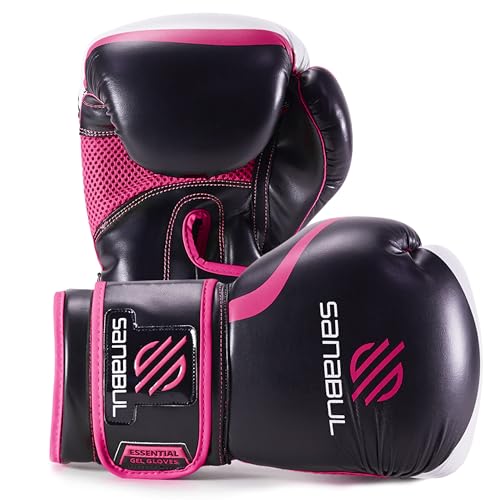 Sanabul Essential Gel Boxing Gloves for Men & Women, Kickboxing MMA, Muay Thai Gloves and Heavy Bag Training Punching & Sparring - color: Black/Pink, size: 8 oz