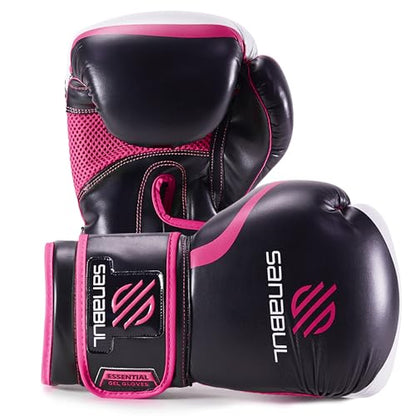 Sanabul Essential Gel Boxing Gloves for Men & Women, Kickboxing MMA, Muay Thai Gloves and Heavy Bag Training Punching & Sparring - color: Black/Pink, size: 8 oz