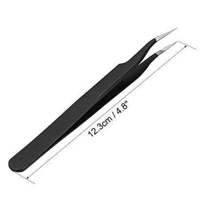 uxcell ESD-17 Tweezers, Anti-Static Stainless Steel Non-magnetic Curved Tip for Craft Jewelry Electronics, 4.8" Overall Length 3 Pcs