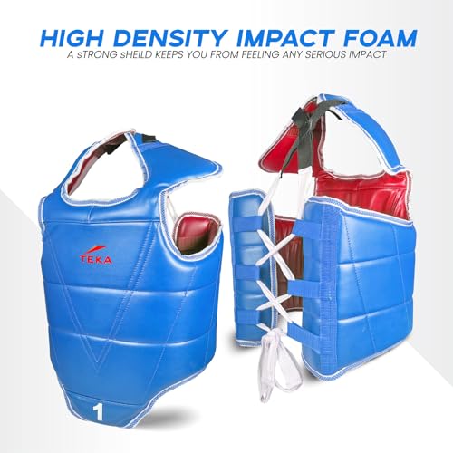 Chest Protector for Kickboxing, Sparring Training Heavy Punching, Boxing Body Protector Adjustable Shield, Martial Arts Upper Belly Protection Pad, Taekwondo - size: X-Large (Red/blue)