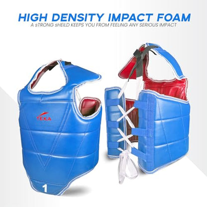 Chest Protector for Kickboxing, Sparring Training Heavy Punching, Boxing Body Protector Adjustable Shield, Martial Arts Upper Belly Protection Pad, Taekwondo - size: Large (Red/blue)