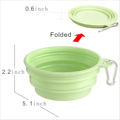 Collapsible Silicone Bait Bowl, Portable Foldable Fishing Bait Tray with Carabiner Clip, Green