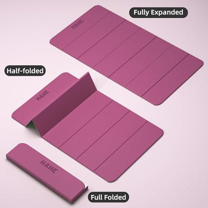 HAHE Extra Wide Folding Exercise Mat 75"x40"x0.4" TPE Fitness Mat | High Density Foldable Yoga Mat, Non-Slip Yoga Mat for Home Gym, Strength Training, Travel, 7-Fold Portable for Women, Men - color: Deep Pink & Light Pink