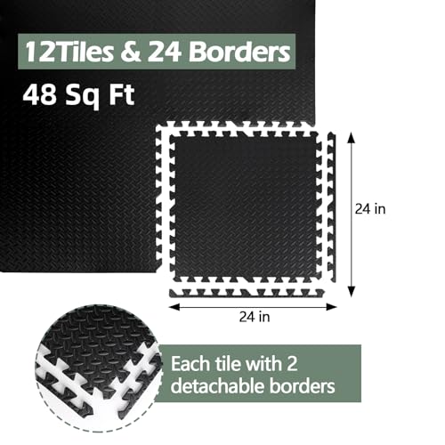48 Sq Ft (12 Tiles) Interlocking Foam Floor Tiles, Exercise Mat - size: 48 Sq Ft (12 Tiles)