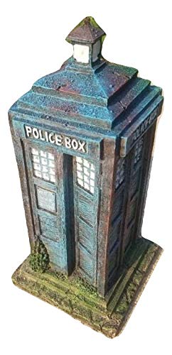 Old Style 1960's Police Box Aquarium Ornament Decor, Fish Safe Polyresin, 7 Inches Tall | Aquarium Fish Tank Tardis Fish Hideout House Resin Ornament, Blue Decoration