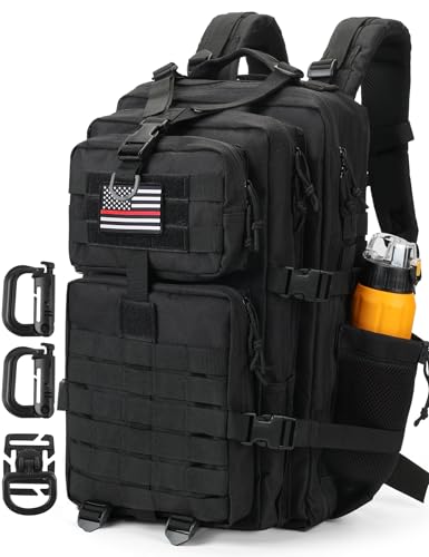 Hannibal Tactical MOLLE Assault Backpack, Tactical Backpack Military Army Camping Rucksack - color: Flag Patch With Water Bottle