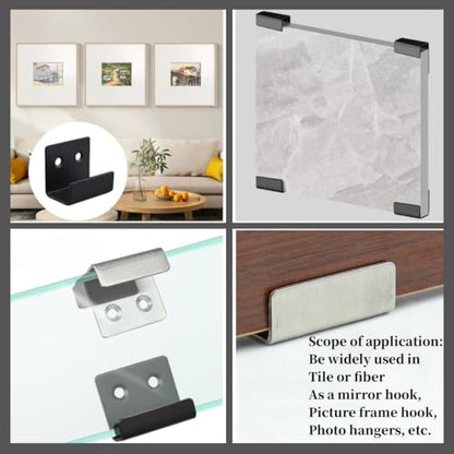 8 Pcs Tile Display Wall Hanger, Stainless Steel Wall Mount Brackets Hook, Heavy Duty Tile Hanger for Mirrors, Picture Frame Ceramic Wall Display (Black Inner Width 20mm/0.79")