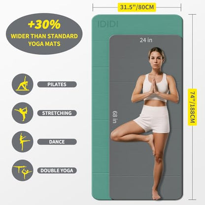 Foldable Yoga Mat Extra Large 74"×31.5" | Double-Sided Non-Slip,Extra Wide Foldable Design,8mm Extra Thick,Exercise Mat for Home, Studio and Travel Use - color: Green+Black