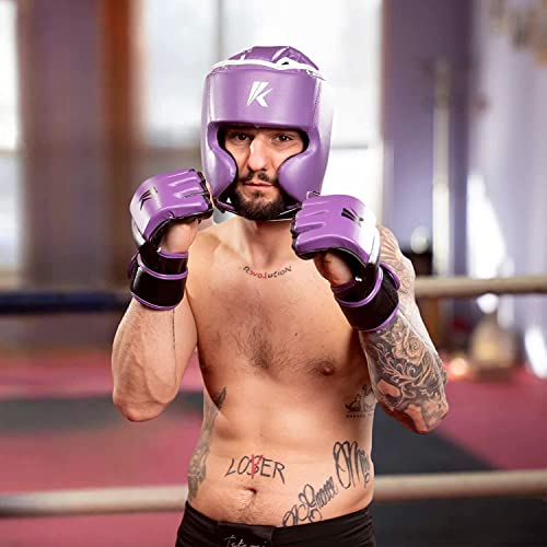 Kruzak Unisex Boxing Headgears - MMA Training, Adjustable Padded, Kara,Muay Thai Headgear, Kickboxing, Sparring, Martial Arts, Karate, Taekwondo MMA Body Equipment - color: Purple, size: Large-X-Large