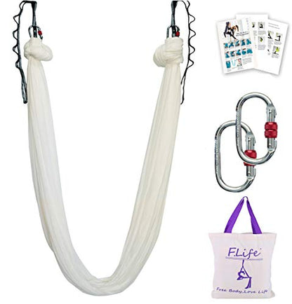 F.Life Aerial Silk Yoga Hammock & Swing for yoga Inversion,Strength training,starter hardware kit - color: white
