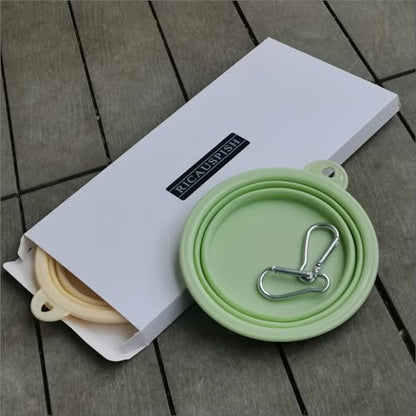 Collapsible Silicone Bait Bowl, Portable Foldable Fishing Bait Tray with Carabiner Clip, Green