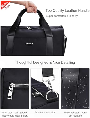 19" Black Personal Gym Bag for Women,with Shoe Compartment & Wet Pocket - color: Black, size: 19" Medium Size