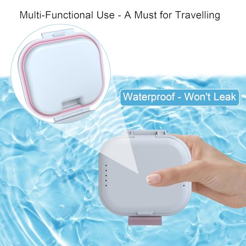 BVN Denture Case with Strainer, Leak Proof Denture Soaking Box | Dental Cup with Storage Compartment, Magnetic Lid & Ventilation Design for Dentures, Retainers and Braces - color: White+pink