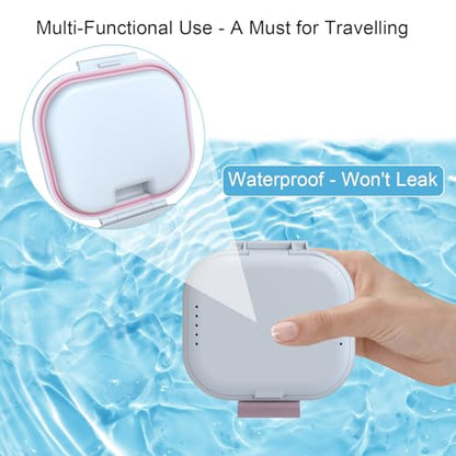 BVN Denture Case with Strainer, Leak Proof Denture Soaking Box | Dental Cup with Storage Compartment, Magnetic Lid & Ventilation Design for Dentures, Retainers and Braces - color: White+pink
