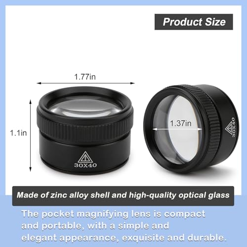 Rongon 30X Portable Pocket Reading Magnifier Optics Loupes Mini Desk Magnifier Loop Microscope Magnifying Glass Lens for Jeweler Stamps Maps Antiques Magazines Electronics (30X 40MM) - size: 30X40MM