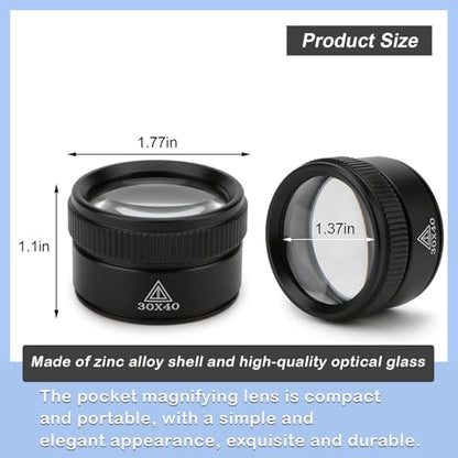 Rongon 30X Portable Pocket Reading Magnifier Optics Loupes Mini Desk Magnifier Loop Microscope Magnifying Glass Lens for Jeweler Stamps Maps Antiques Magazines Electronics (30X 40MM) - size: 30X40MM
