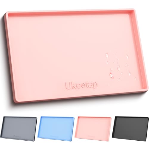 ukeetap Extra Thick Silicone Mat Waterproof with Raised Edge 34" x 22", Under Sink Mat for Kitchen & Bathroom, Kitchen Cabinet Liner, Multi-Purpose for Storage & Protection, Pink - color: Pink, size: 34"L x 22"W