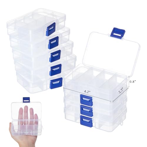 NBEADS 10 Pack 8 Grids Mini Plastic Organizer Box, 2.7x4.2x0.8inch Clear Plastic Jewelry Dividers Box Organizer Small Tackle Boxes Jewelry Storage Container for Beads Small Items Findings Storage