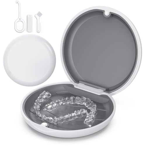 Retainer Case with Mirror, Slim Aligner Case for Invisalign with Tool Kit - color: White