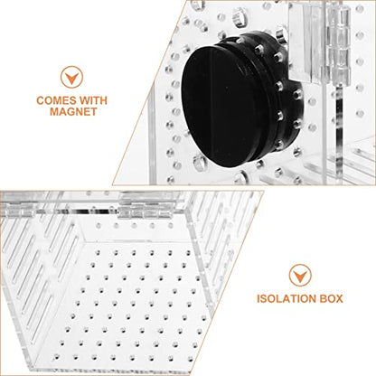 1Pc Aquarium Fish Box, Acrylic Fish Tank Breeding Box Juvenile Spawning Hatchery Incubator with Magnet for Shrimp Clown Guppy, 10.7x10.7x10.7cm