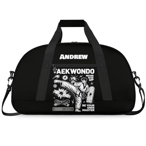 Custom Name Taekwondo Karate Duffle Bag for kids Boy Girls - Personalized Martial Arts Gear Bag, Water-Resistant Sparring Equipment Bag, Taekwondo Black - color: Taekwondo Black
