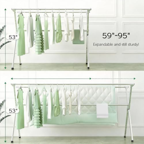 Clothes Drying Racks Outdoor, Updated Version,Stainless Steel Laundry Drying Rack for Indoor Outdoor and The Balcony,Length Adjustable Saves Space,with Windproof Hooks - size: 95.00 inches