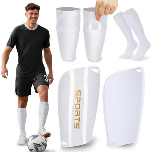 XZQTIVE Soccer Shin Guards with Shin Sleeves and Soccer Socks, Football Shin Pads Set for Kids Youth and Adult - color: white, size: L(Youth/Adult)